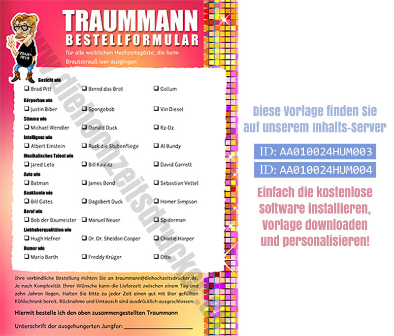 Traumpartner Bestellformular